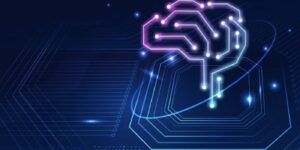brain on tech background indicating AI seo